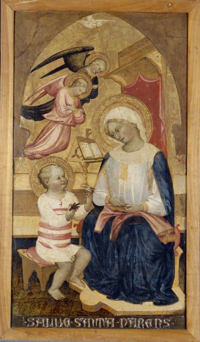 Maria mit Jesus und zwei Engeln von Master of the Bambino Vispo